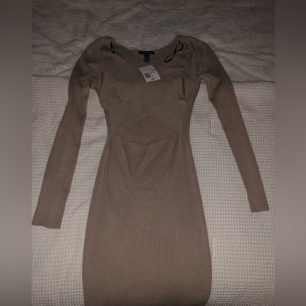 Surplice Cutout Midi Sweater Dress